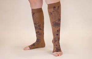 Serenity Mocha printed LympheDIVAs knee-high compression socks