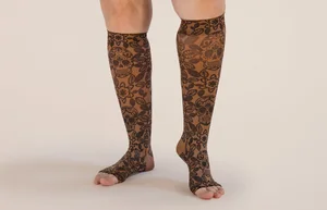 Macabre Mocha printed LympheDIVAs knee-high compression socks