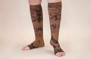 Sakura Mocha printed LympheDIVAs knee-high compression socks