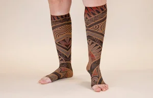 Rhythm Mocha printed LympheDIVAs knee-high compression socks