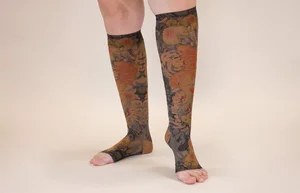 Koi Mocha printed LympheDIVAs knee-high compression socks