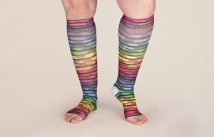 Roller Disco printed LympheDIVAs knee-high compression socks