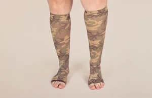 Camo printed LympheDIVAs knee-high compression socks