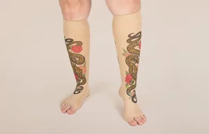 Charm Beige printed LympheDIVAs knee-high compression socks