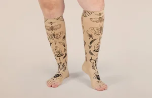 Oddities Beige printed LympheDIVAs knee-high compression socks