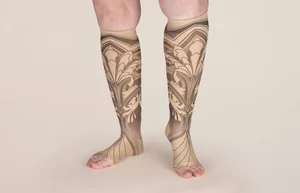 Gatsby Beige printed LympheDIVAs knee-high compression socks