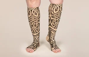 Celtic Beige printed LympheDIVAs knee-high compression socks