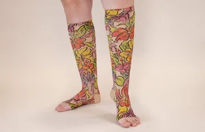 Bahama Mama Beige printed LympheDIVAs knee-high compression socks