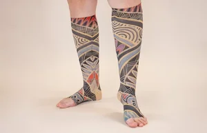 Rhythm Beige printed LympheDIVAs knee-high compression socks
