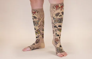 Misfit Beige printed LympheDIVAs knee-high compression socks