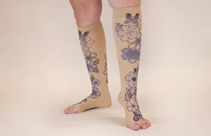 Serenity Beige printed LympheDIVAs knee-high compression socks