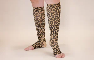 Leo Leopard printed LympheDIVAs knee-high compression socks