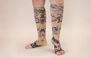 Sakura Beige printed LympheDIVAs knee-high compression socks