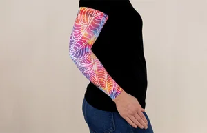 Psychedelic printed LympheDIVAs compression arm sleeve