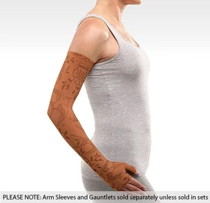 Bird Henna Cinnamon printed Juzo Soft compression arm sleeve