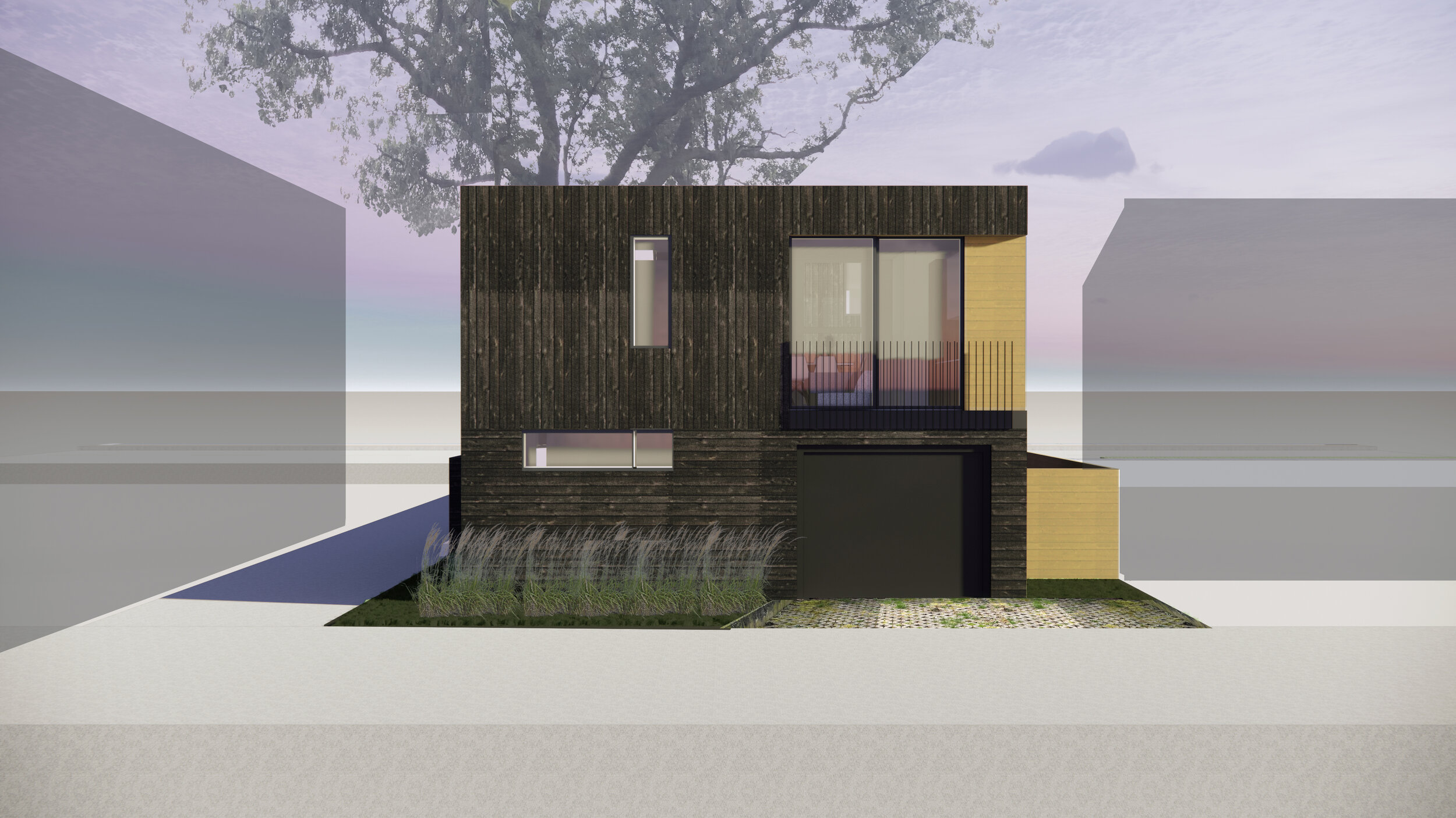 New modern laneway house in Toronto Ontario clad in black wood siding.
