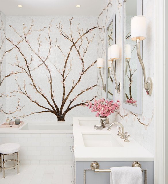 Large Cherry Blossom Mosaic Bath