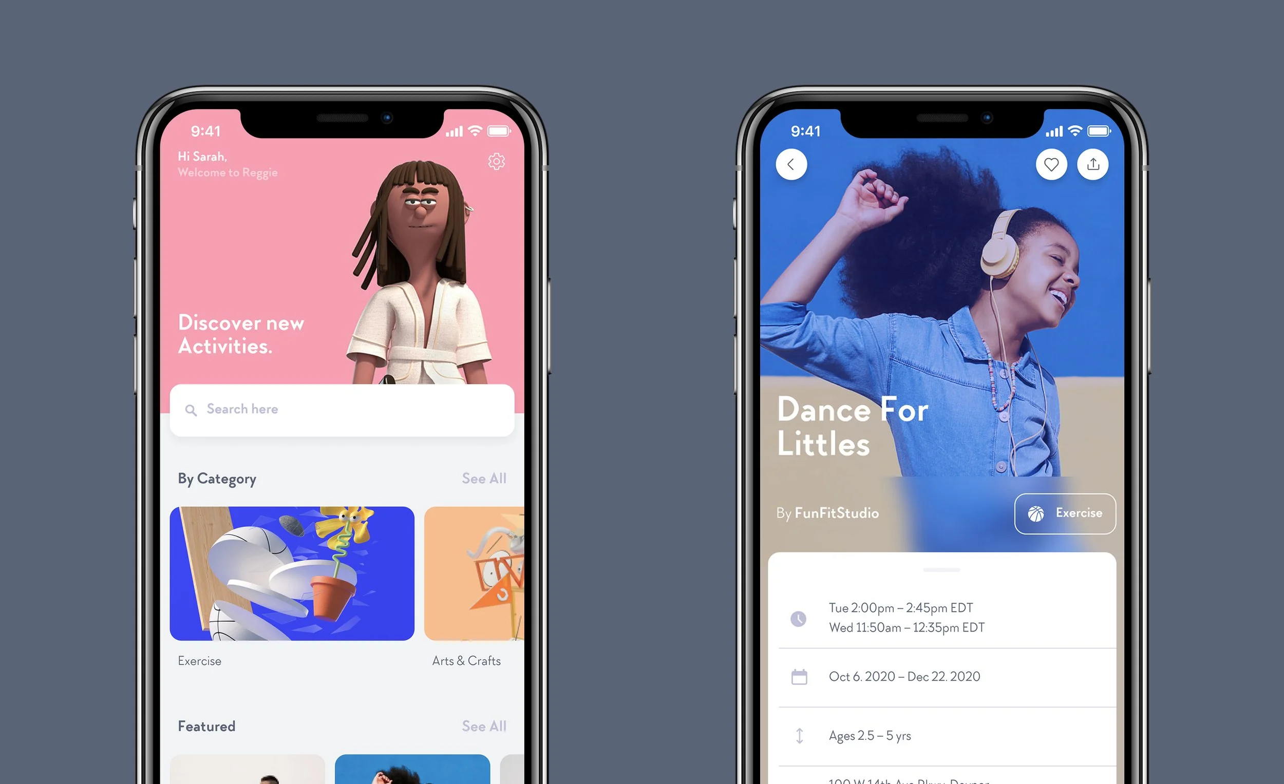 Brand identity and app design for Reggie app