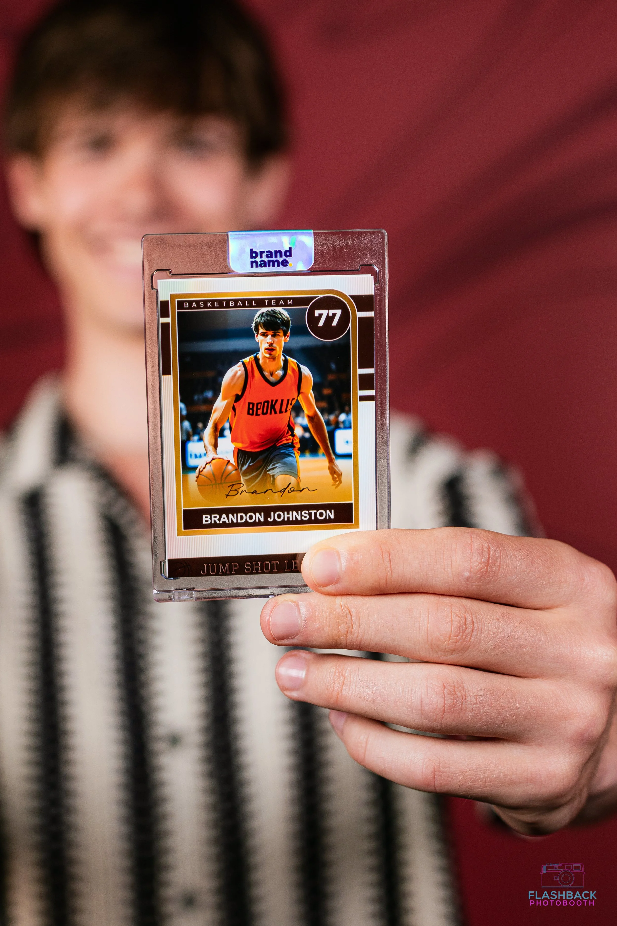 Man holding custom trading card in oklahoma city