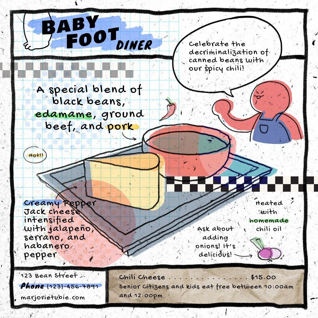 Fill up on spicy chili and cheese!

Play Baby Foot Diner
https://majorjie.itch.io/baby-foot-diner

#babyfootdiner #indiegame #illustration #games