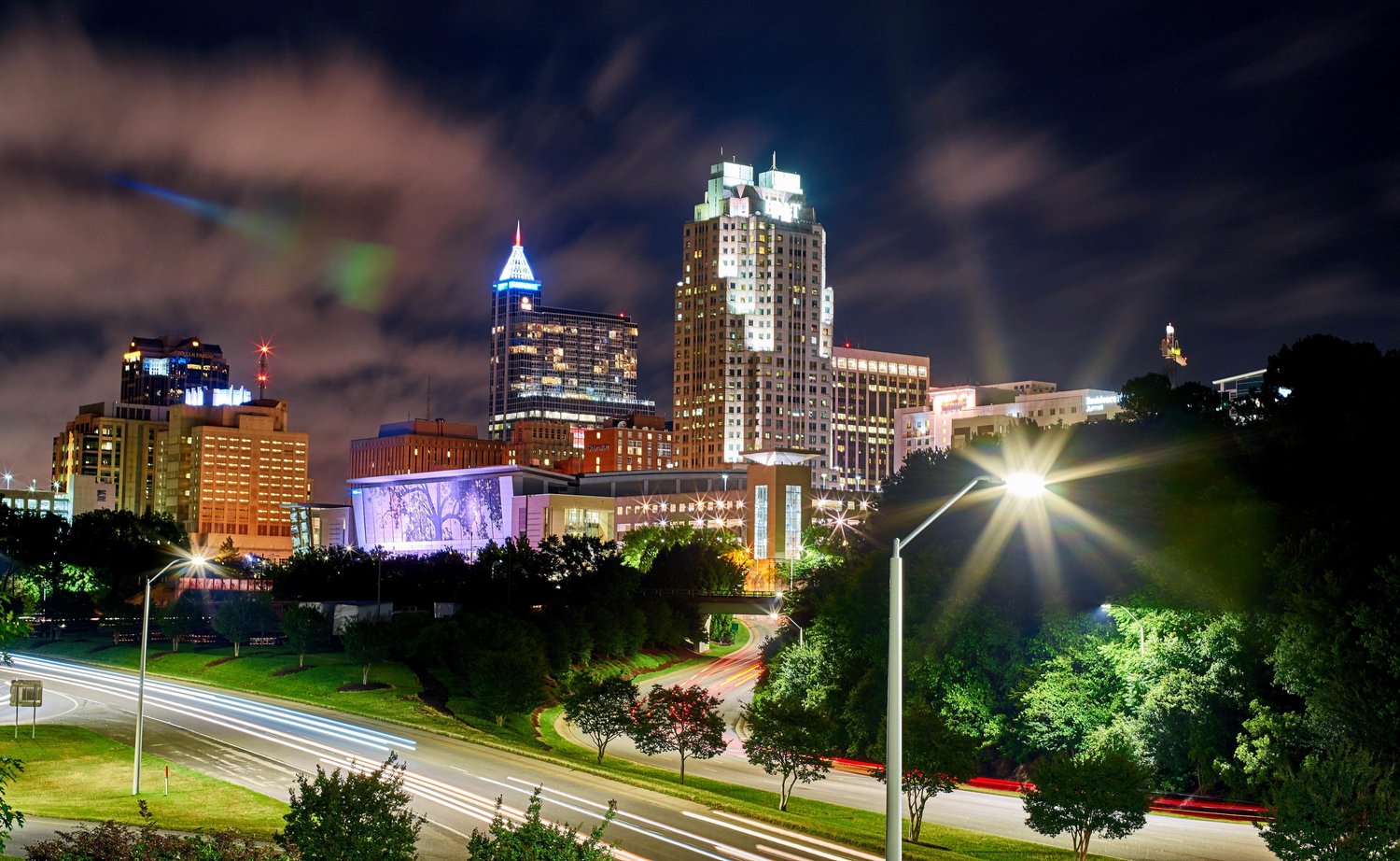 Raleigh skyline at night
