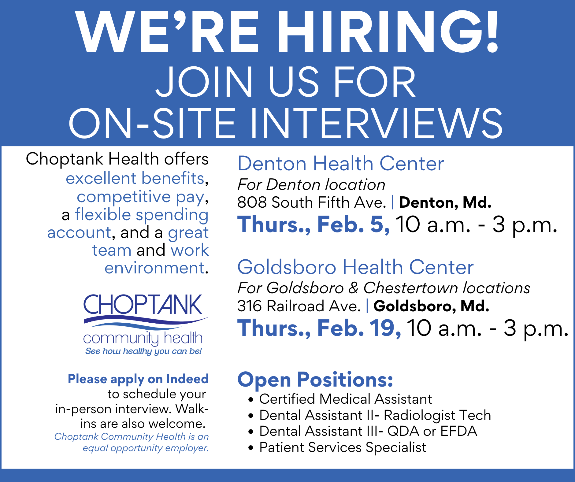 Choptank Community Health is Hiring 