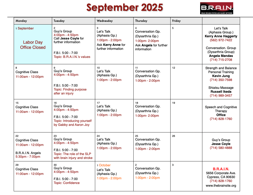 B.R.A.I.N. Monthly Class Calendar</a>