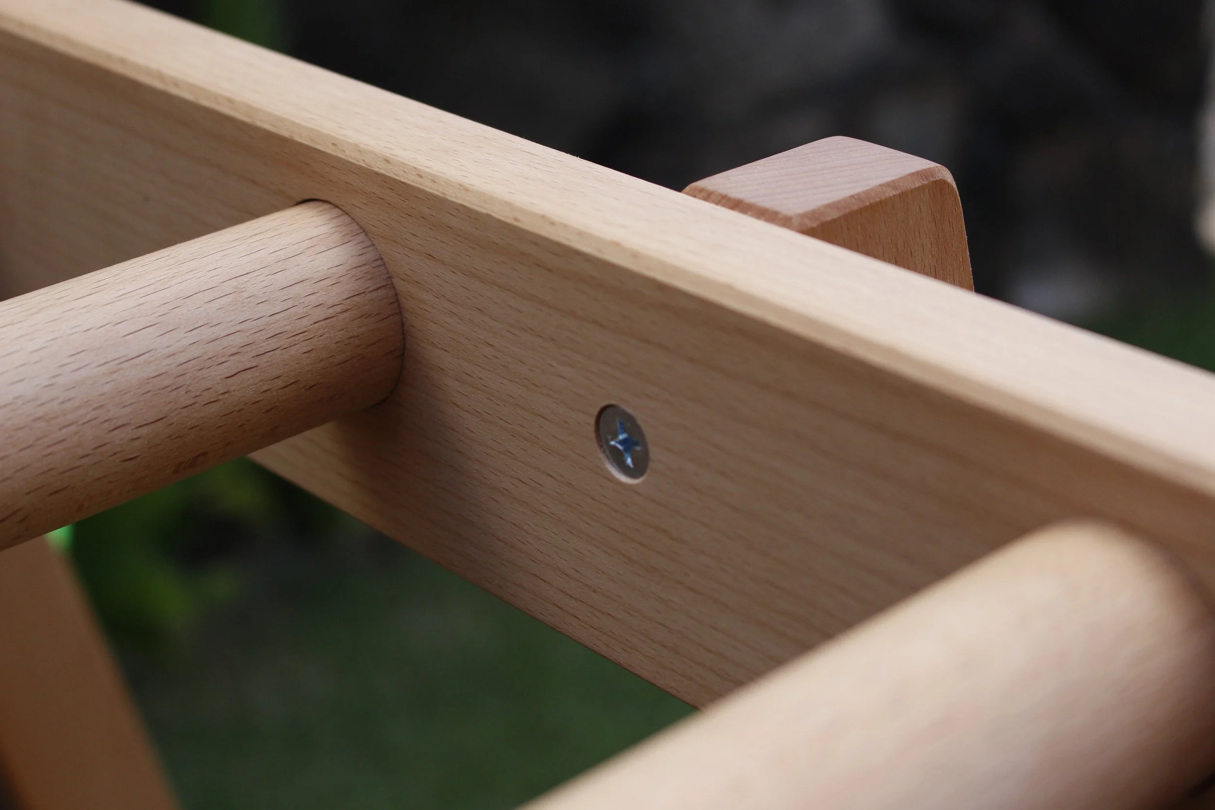 Solid Beech hardwood construction including custom milled 1 1/2" premium dowels