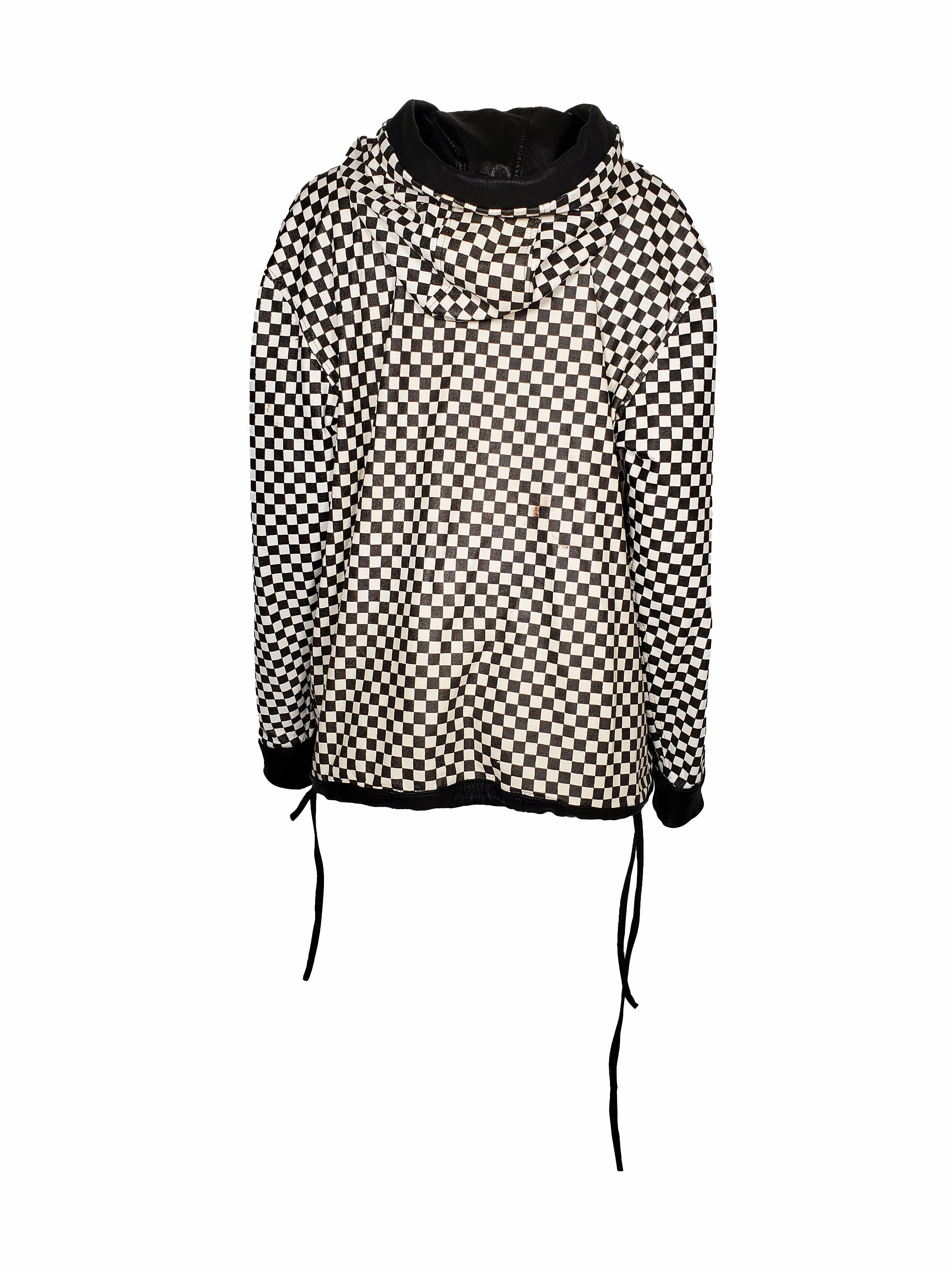 Checkerboard Leather Hoodie — Leatheracci