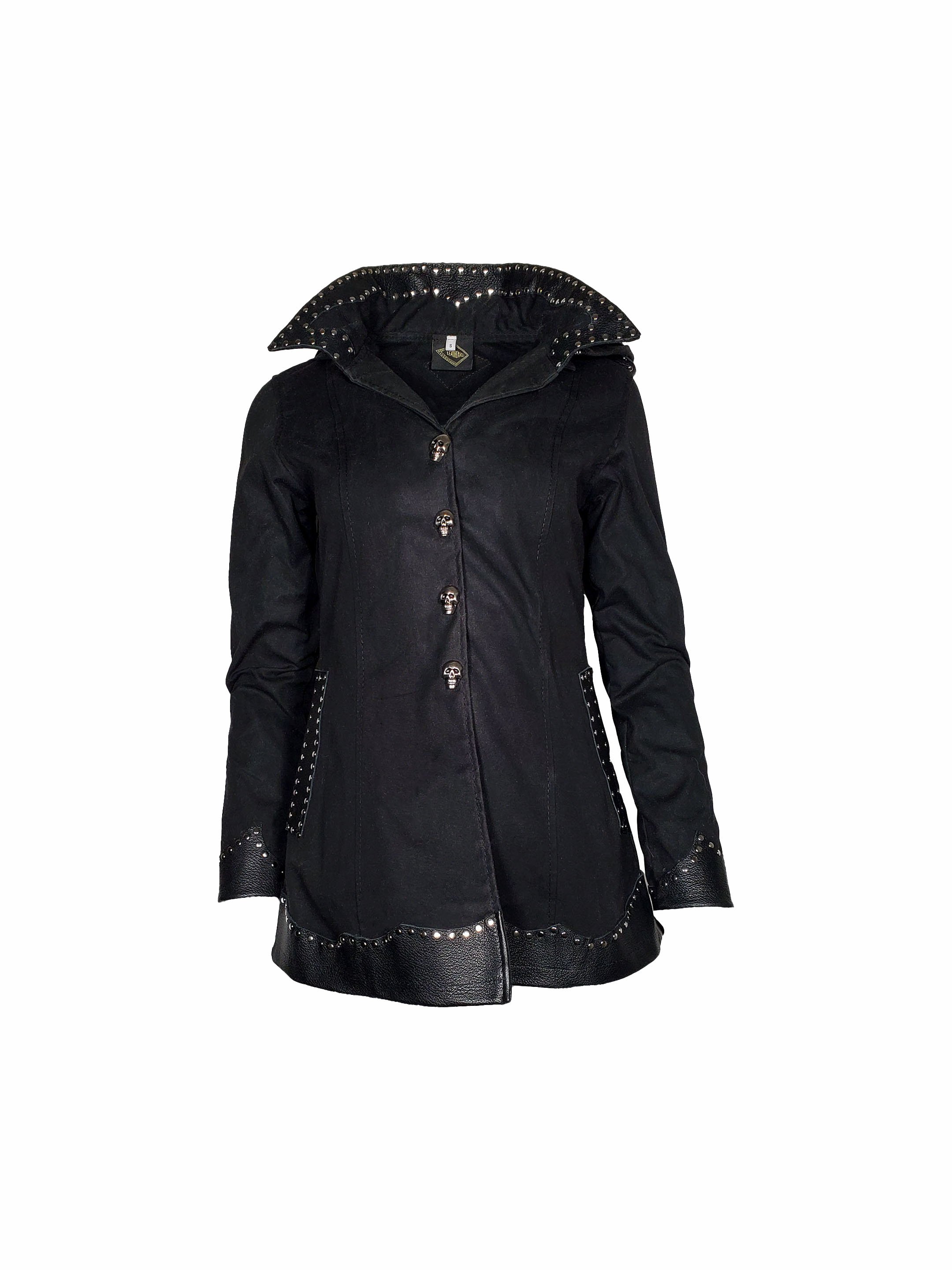 black waterproof wax coated canvas hooded raincoat