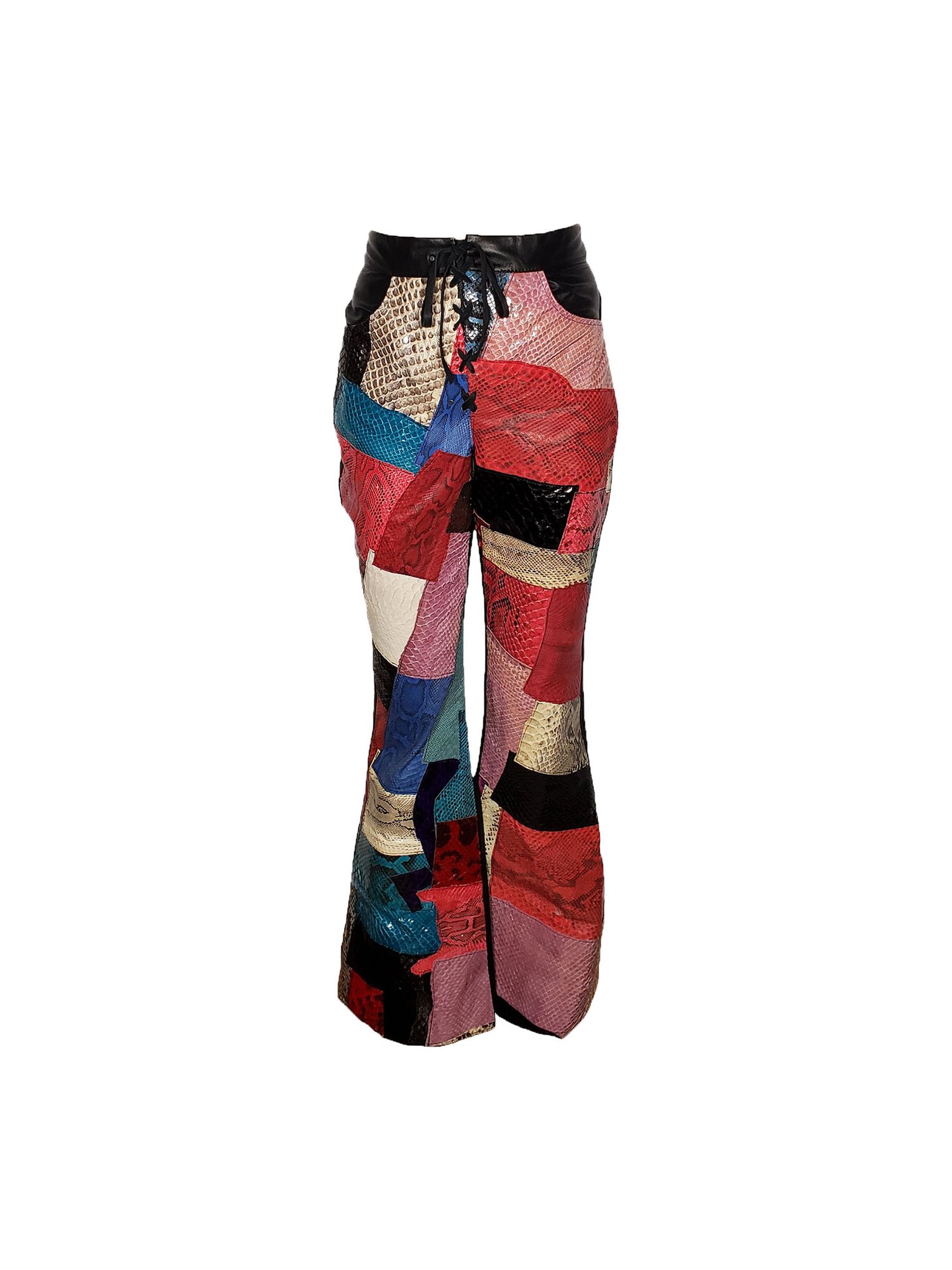 Multi-color Snakeskin Patchwork Bootcut Pants — Leatheracci