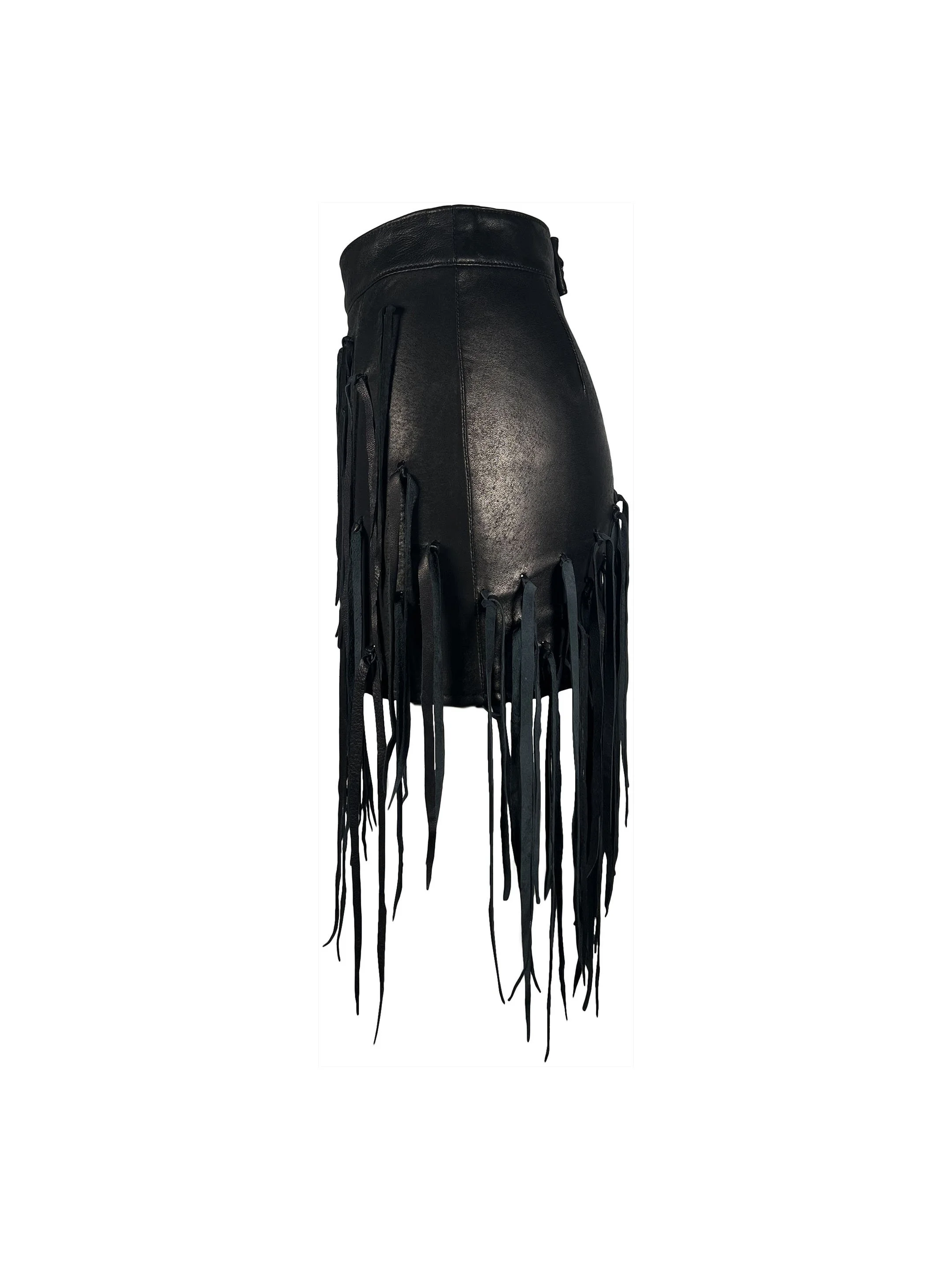 thumbnail image 2 of Elegant Moments Women's Pleated Leather Mini Skirt - Studded Buckle Detail Black 2 of 6