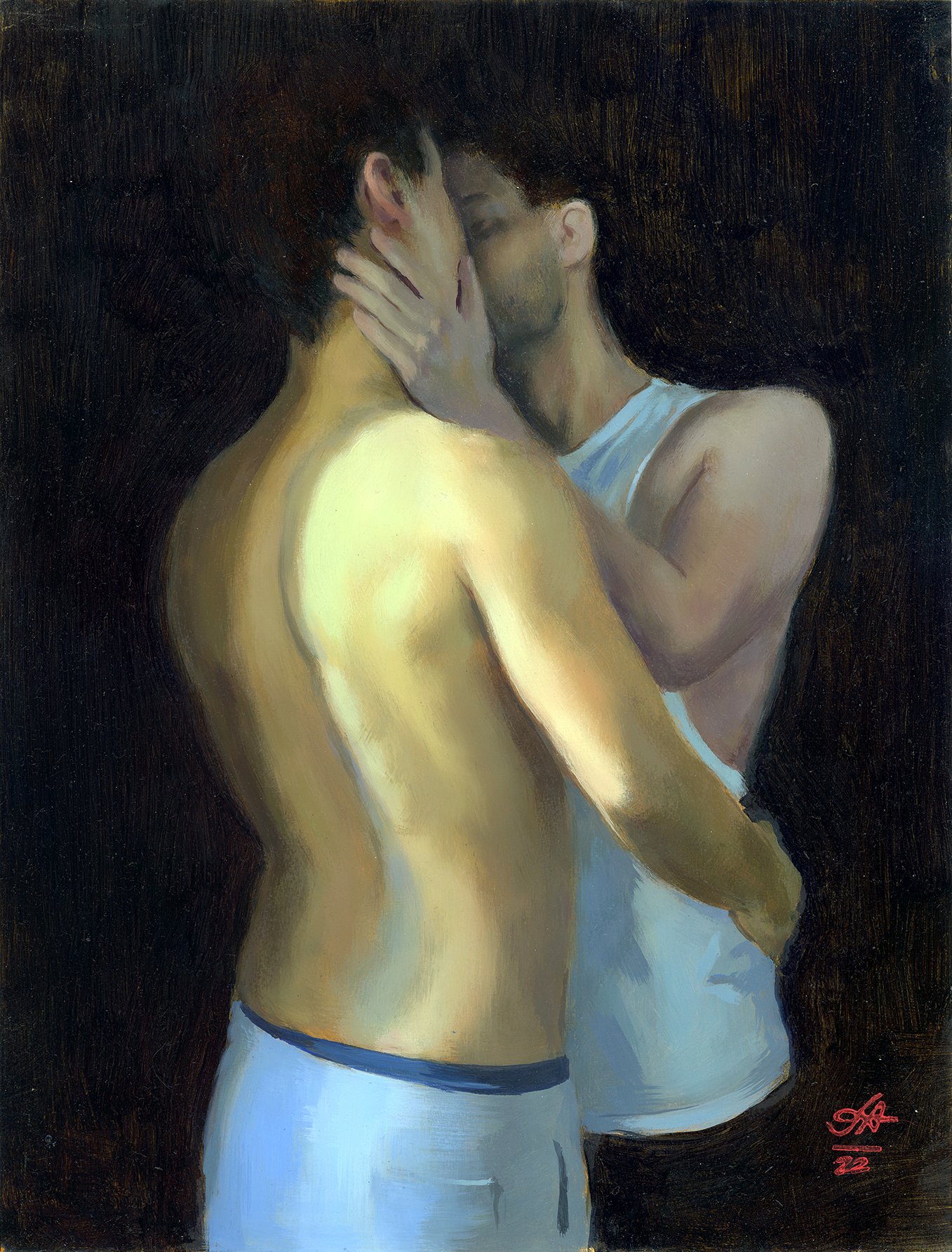 Kiss I, oil on paper, 15 x 20, 2022