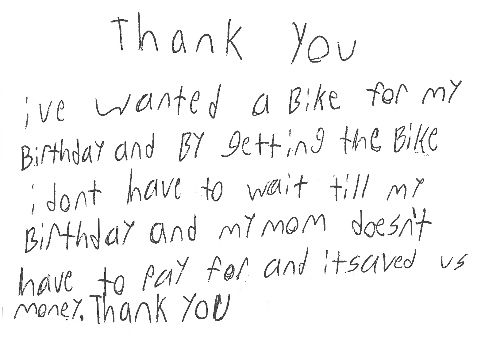 Thank you note for the new bikes from studioDRIFT's Bike Incentive Program.