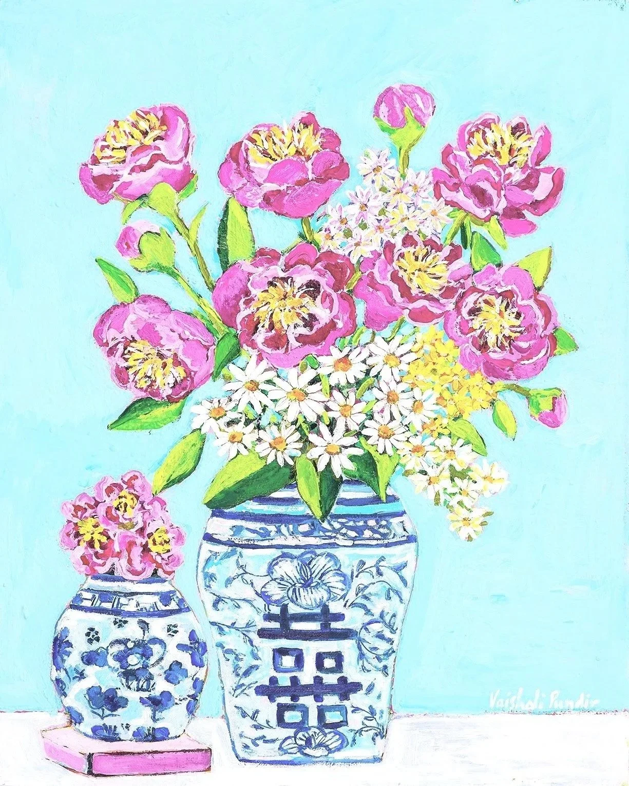 Peony Pop, ( 11" x 15")  Acrylics on board