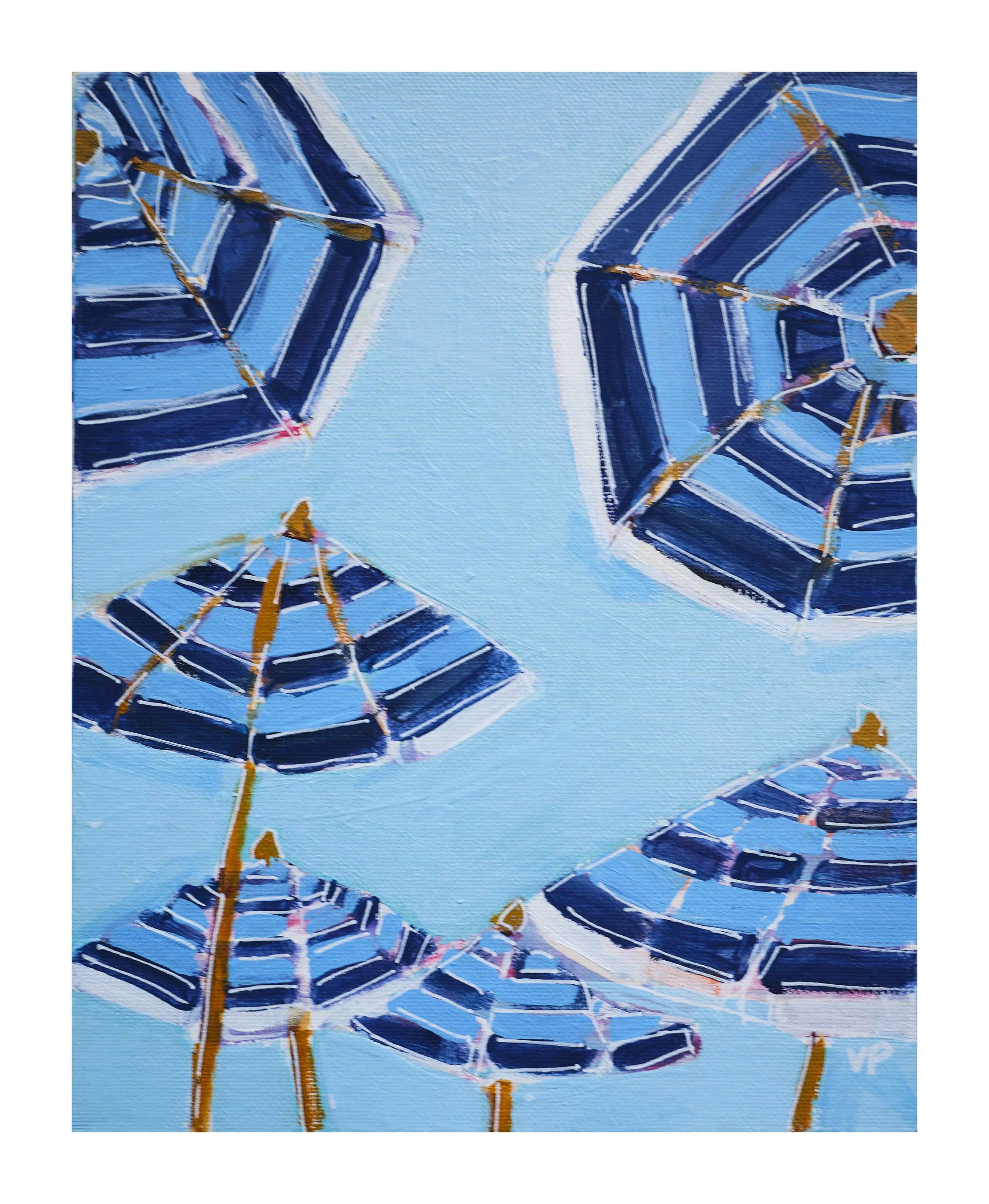 Blue Umbrellas, 6 x 8, acrylics on panel