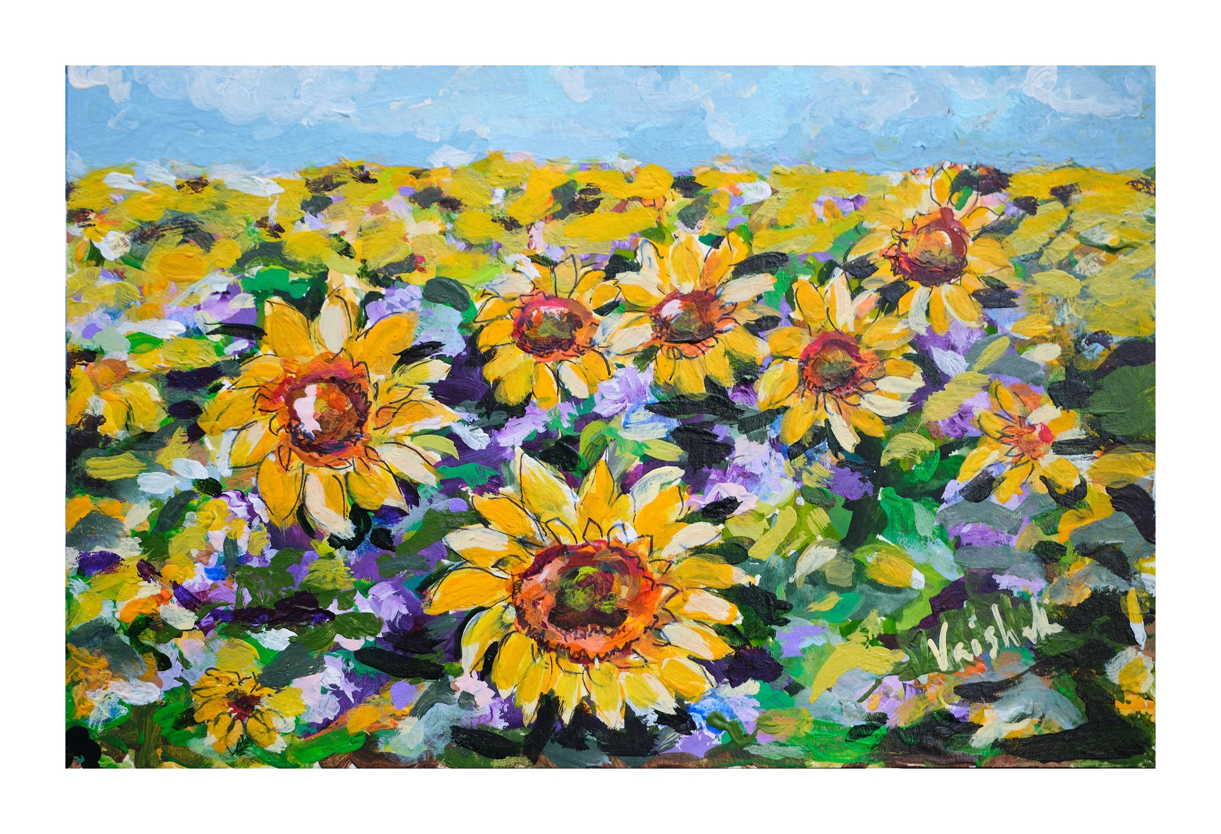 Fields of gold, mini, acrylics on paper , 5 x 7