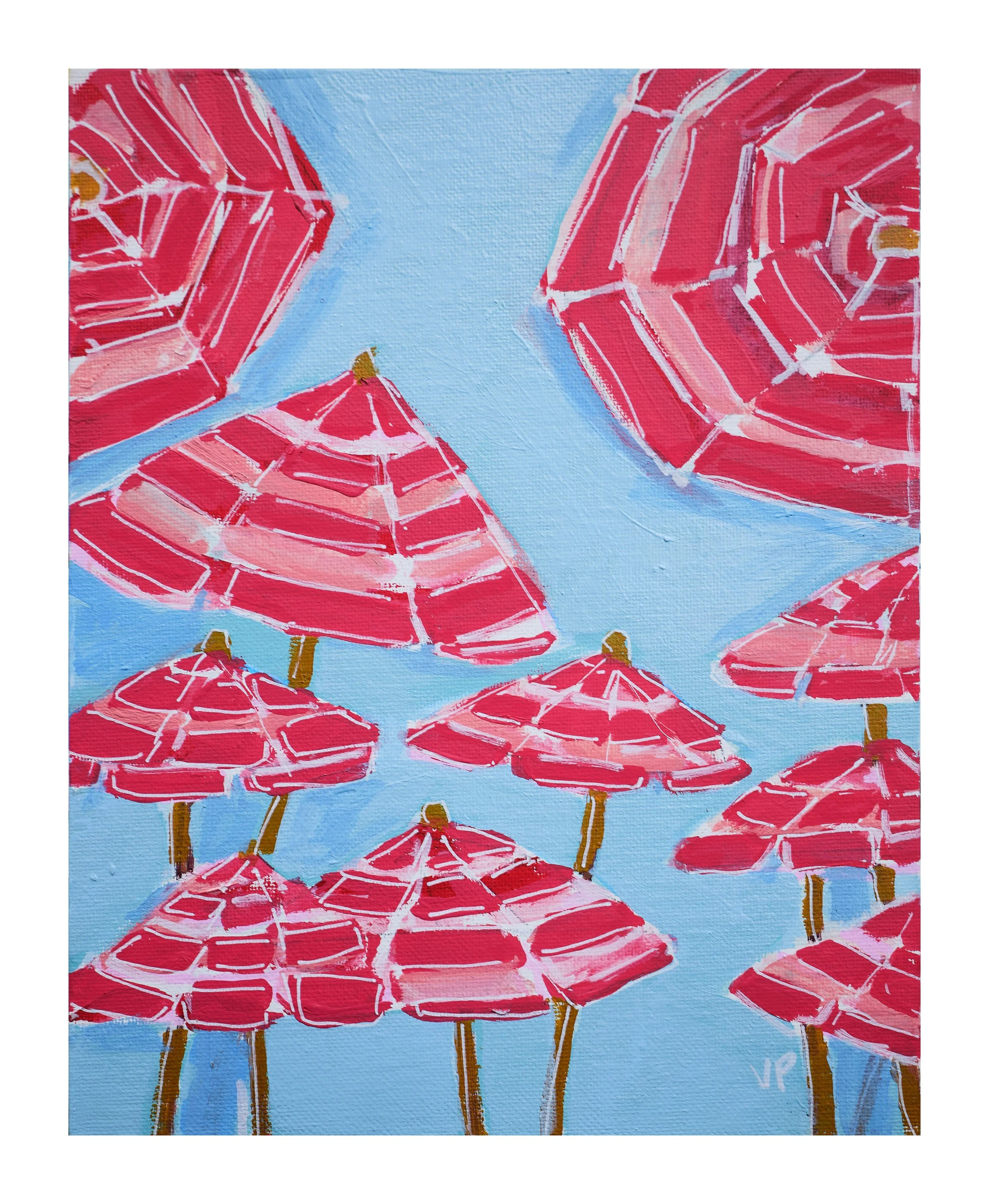 Red Umbrellas, 6 x 8, acrylics on panel