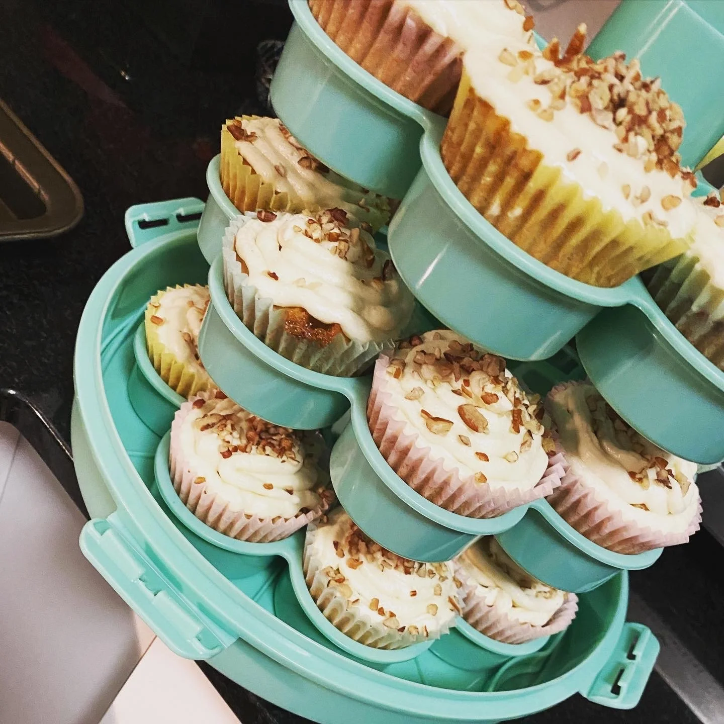 Crown Royal Vanilla cupcakes topped with pecan chips