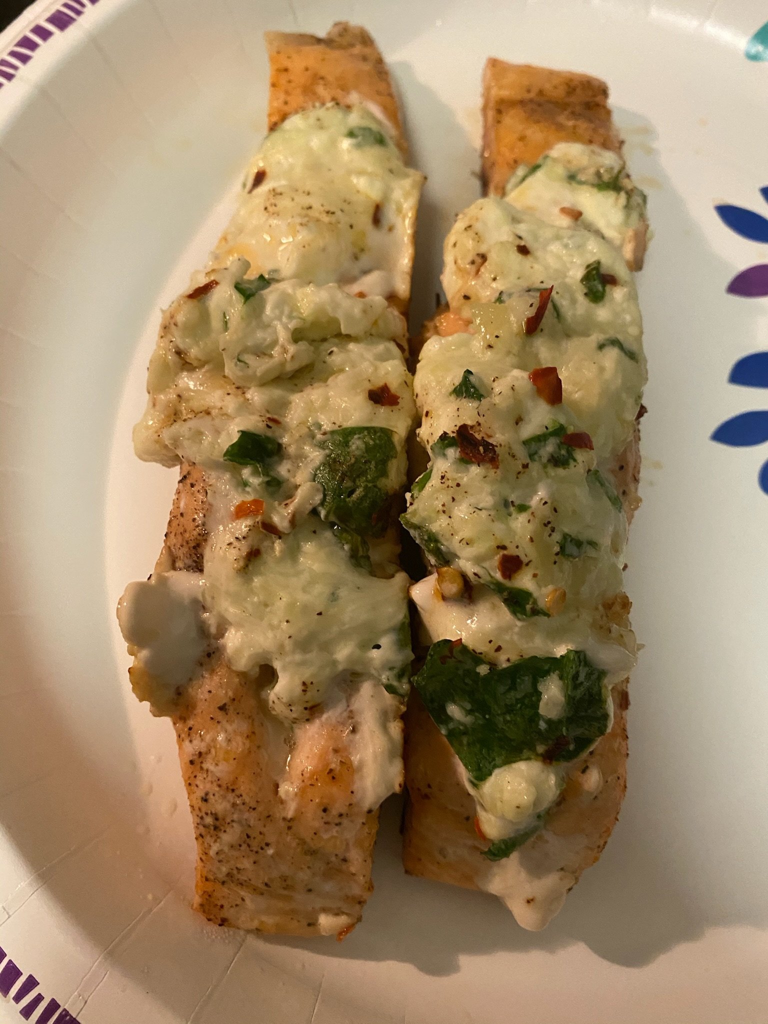 Stuffed Salmon w/ cream cheese and spinach