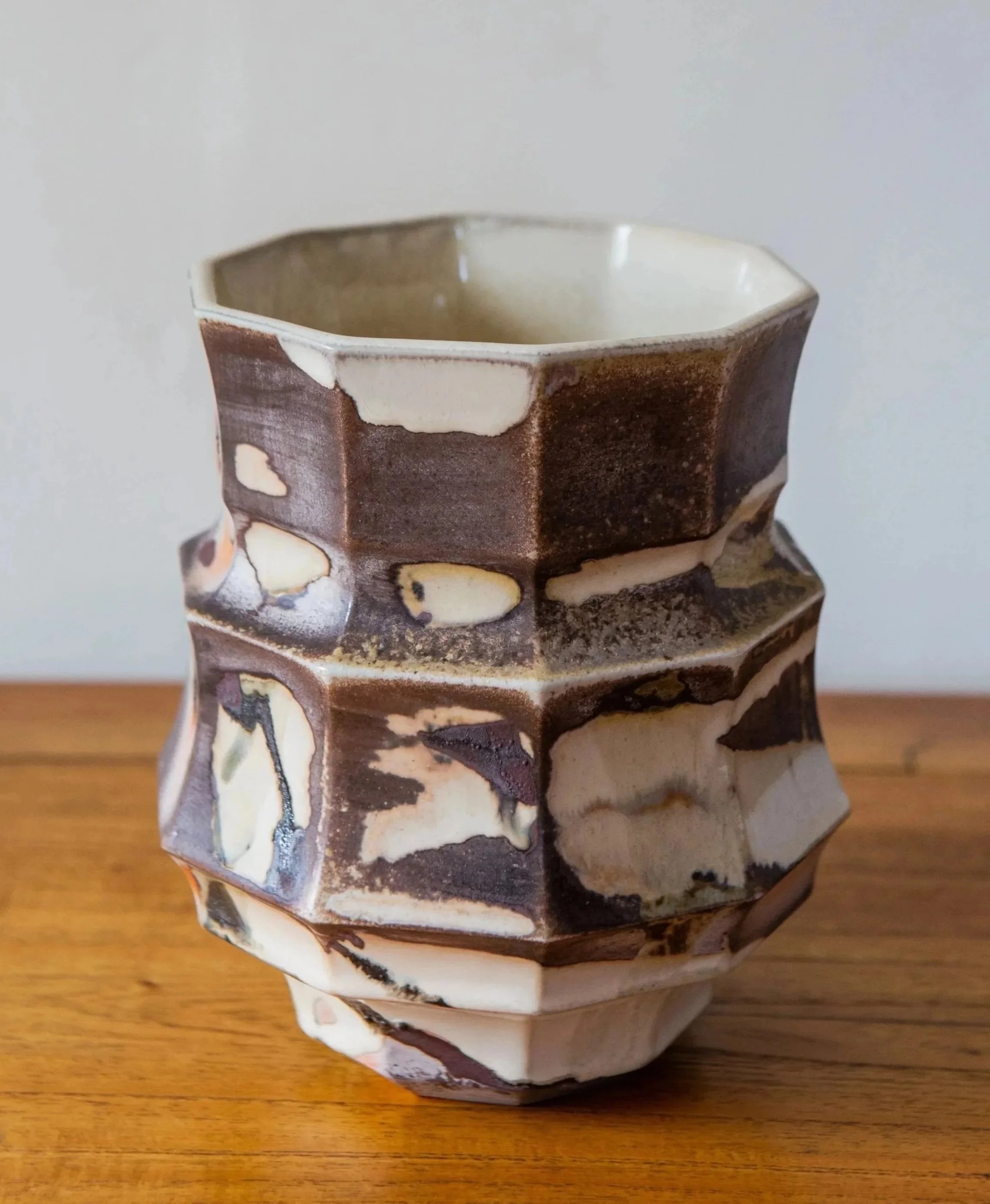 Large unique handmade wood fired ceramic vase made in Bisbee Arizona