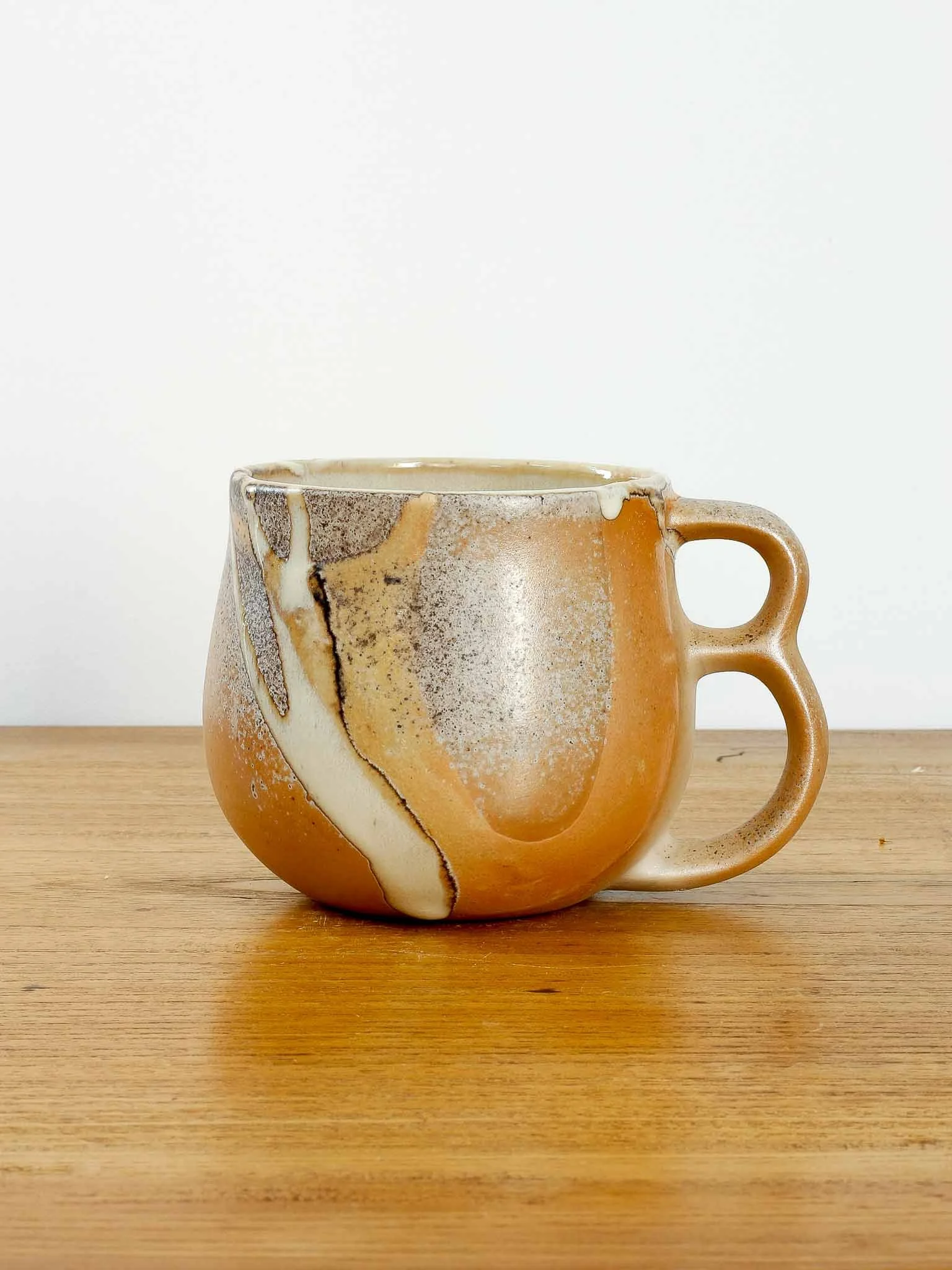 Handmade wood fired Double Handle Mug for coffee or tea