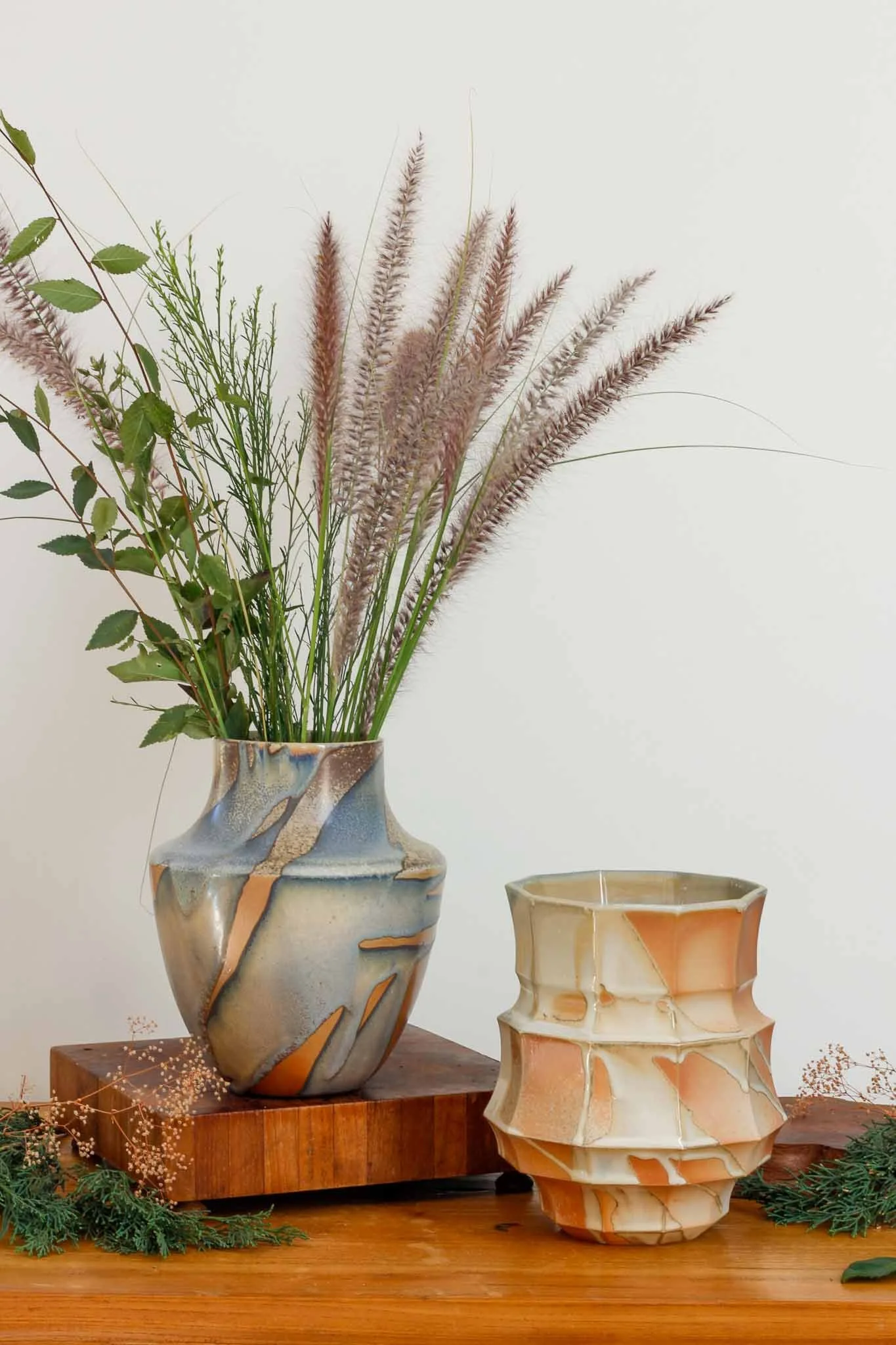 Lōm Ceramics, large wood fired ceramic Vase | Porcelain Paloma Vase and Crystal Vase