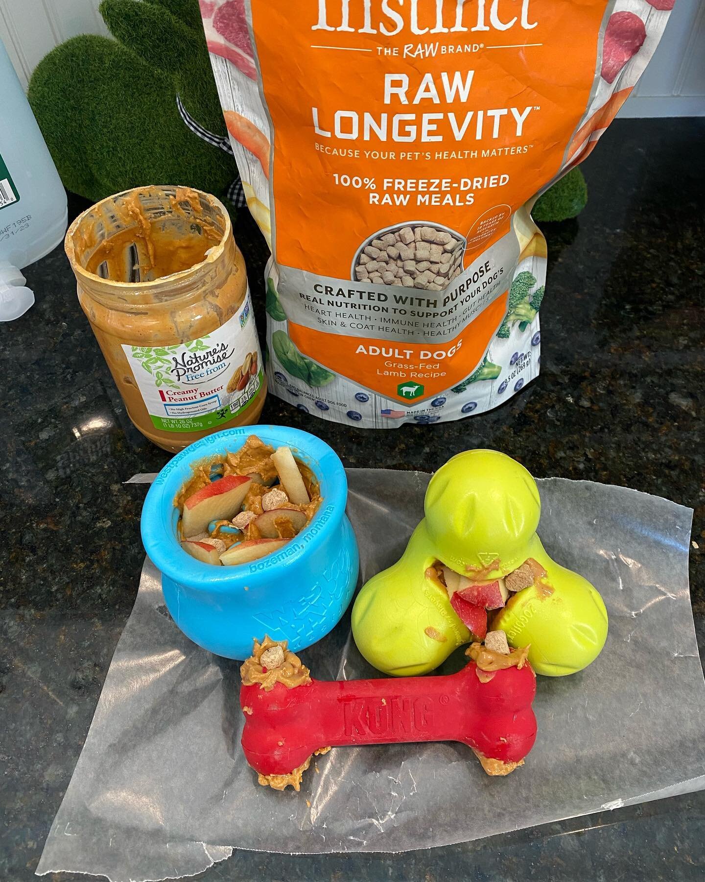The key to a happy and healthy dog is daily enrichment, which means allowing them to engage in instinctual behaviors such as chewing, licking, sniffing, foraging, playing, chasing, shredding, etc. 

Products such as @kongcompany and @westpawus gives 