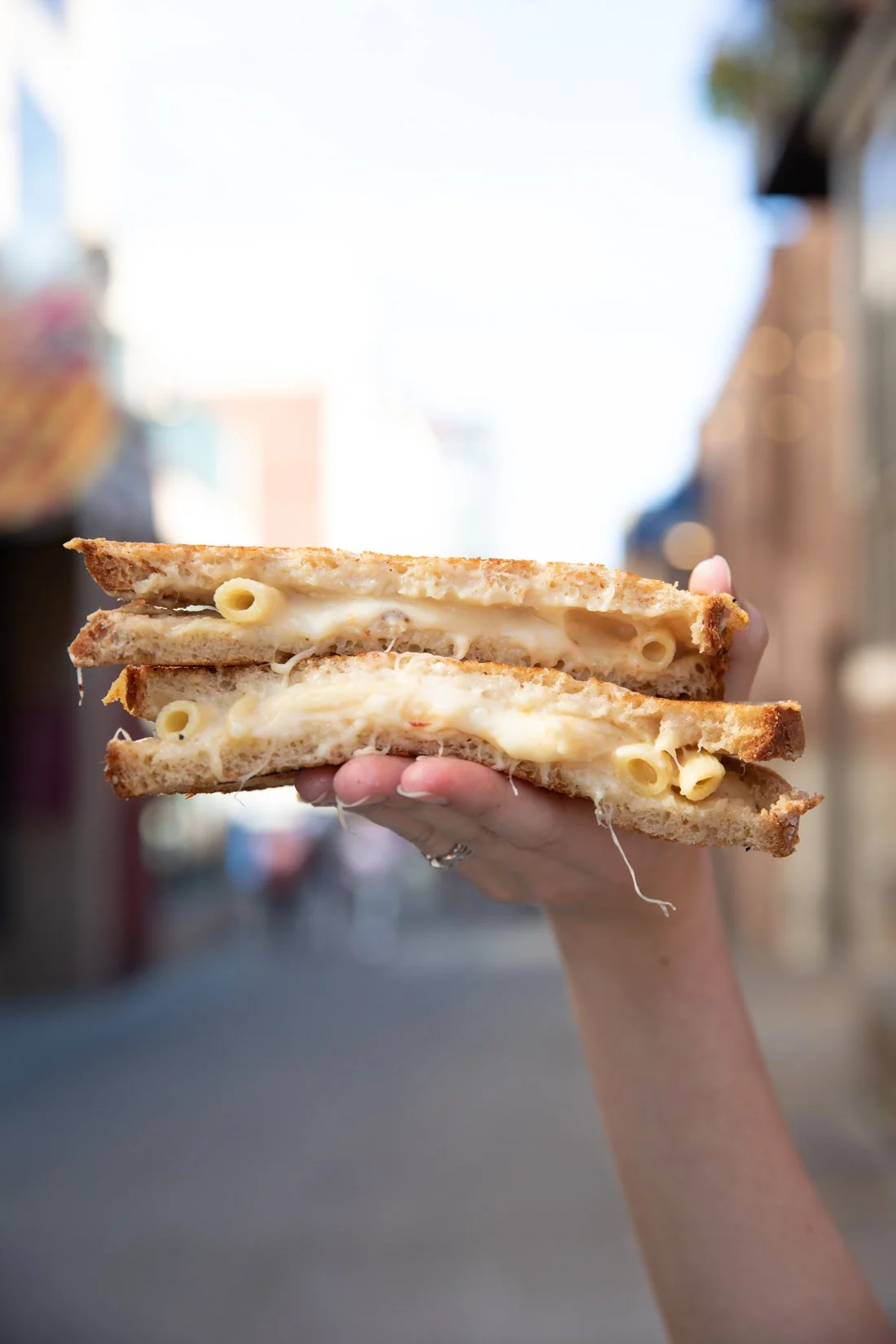 Seattle's iconic Beecher's Grilled mac and cheese sandwich on Grand Central Bakery Bread