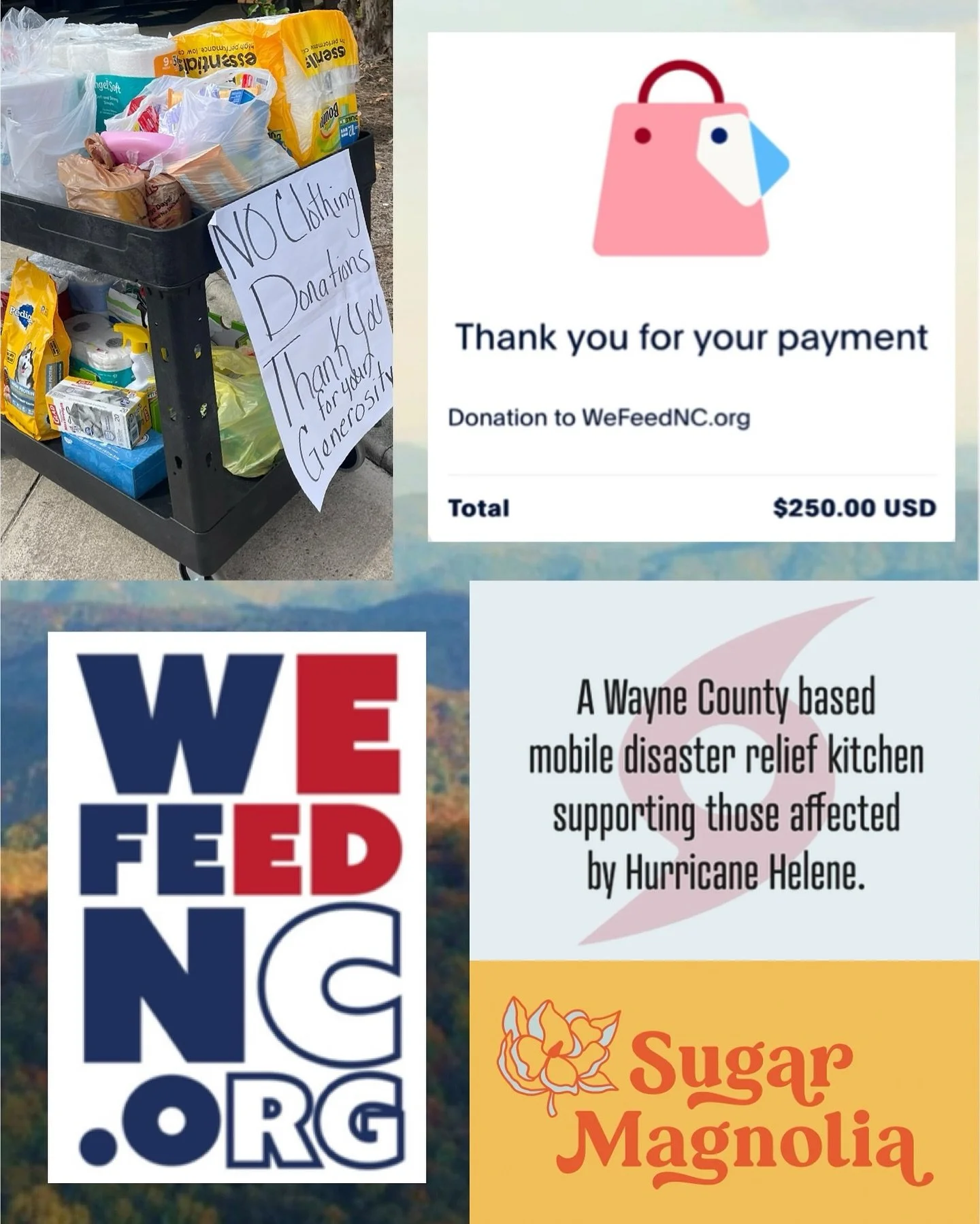 Today we made a $250 donation to Wayne County based charity &ldquo;We Feed NC&rdquo; and delivered our 2nd load of supplies to the YMCA. Since October 6th, the @wefeednc mobile kitchen team has served over 1000 hot meals to impacted families &amp; re
