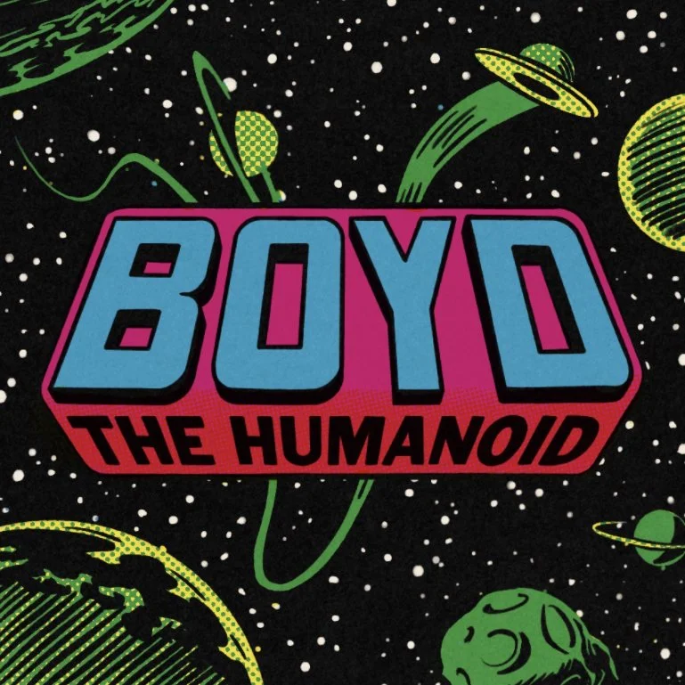The logo for Breyden Boyd's personal Substack newsletter, 'BOYD THE HUMANOID'. The text is laid over an illustrated outer space background.