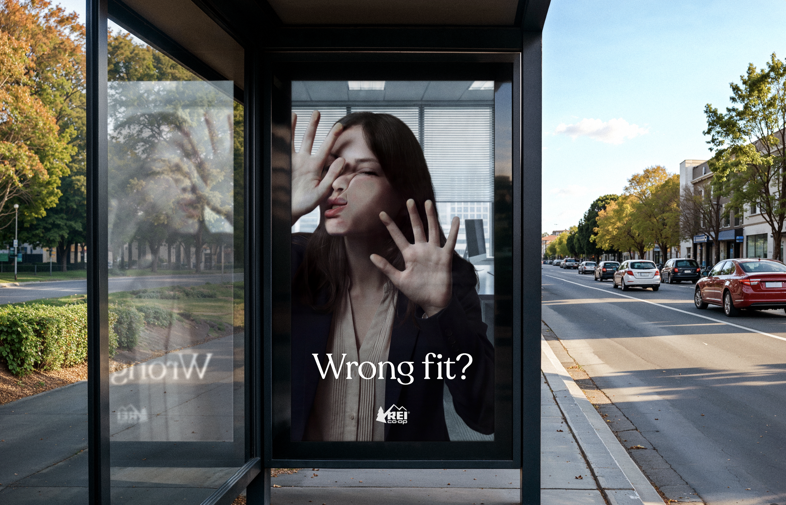 Being trapped in a cubicle all day never feels like the right fit. REI not only offers equipment that is a perfect fit, but a lifestyle that fits your larger than life personality. 

Placing these ads in locations that commuters and working people fr