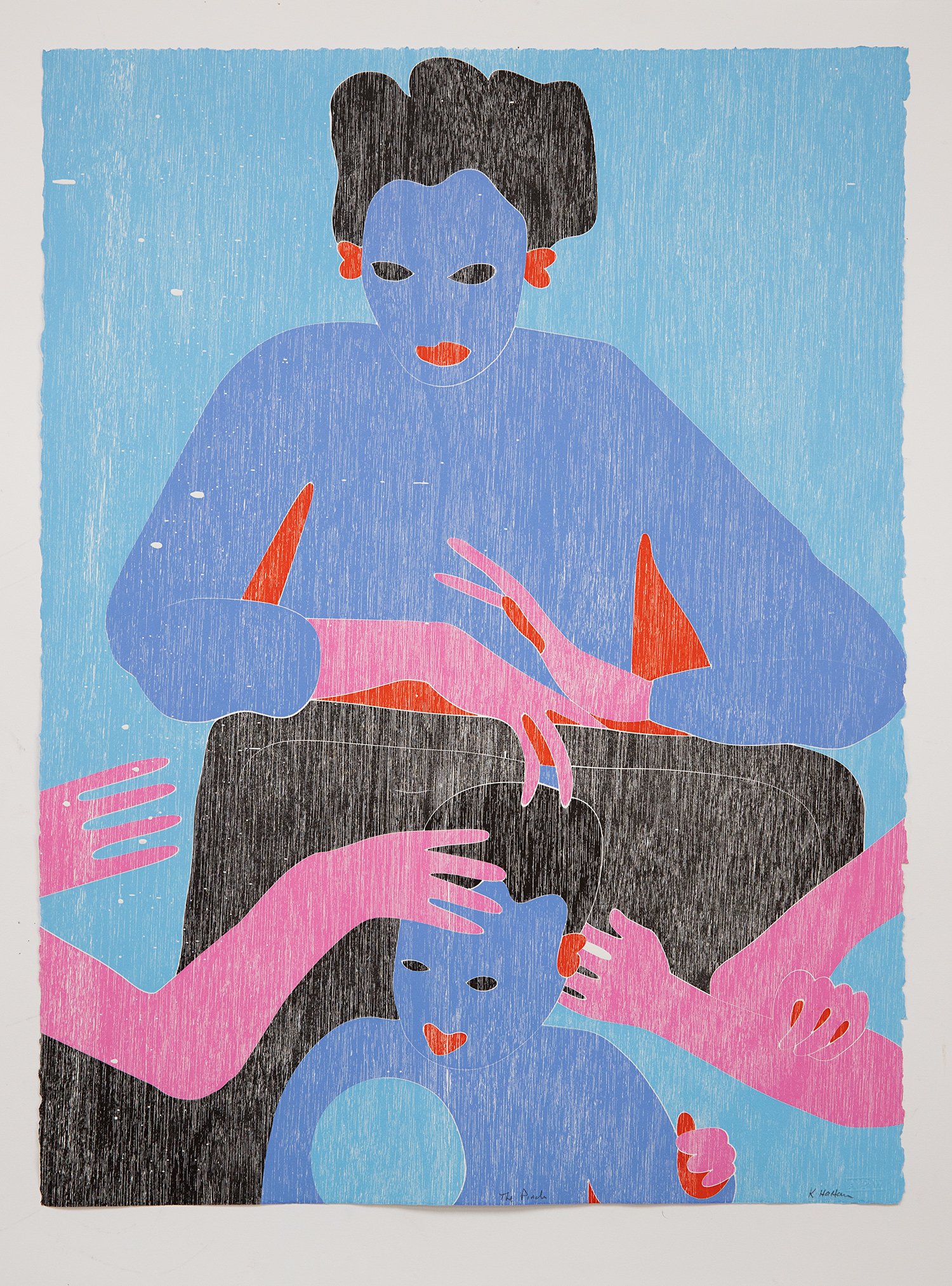 The Pinch, 2024, jigsaw woodblock print (printed through APW), 76 x 56 cm.