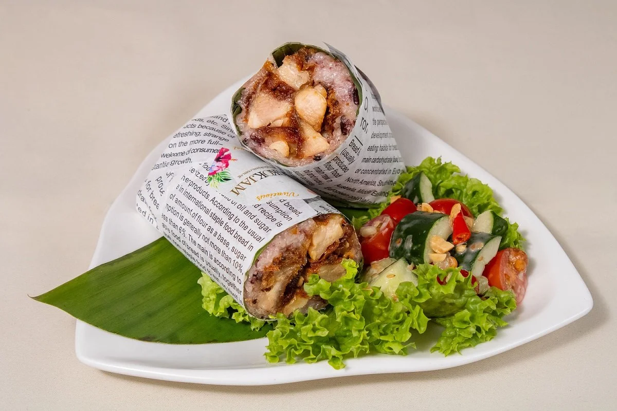 Banthat Thong Street Food Series: Thai Basil Chicken Sticky Rice Burrito